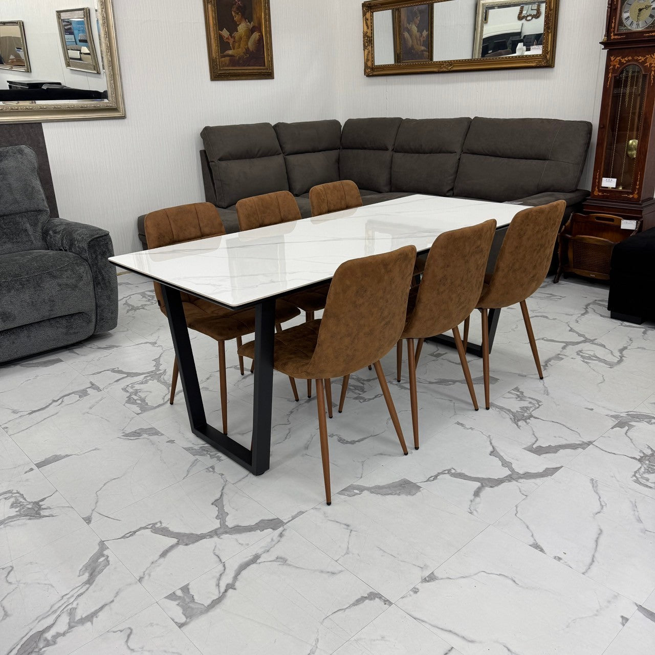 ダイニングテーブルセット6人掛け (MuranoⅢ 180 WH、PerlaⅡ)