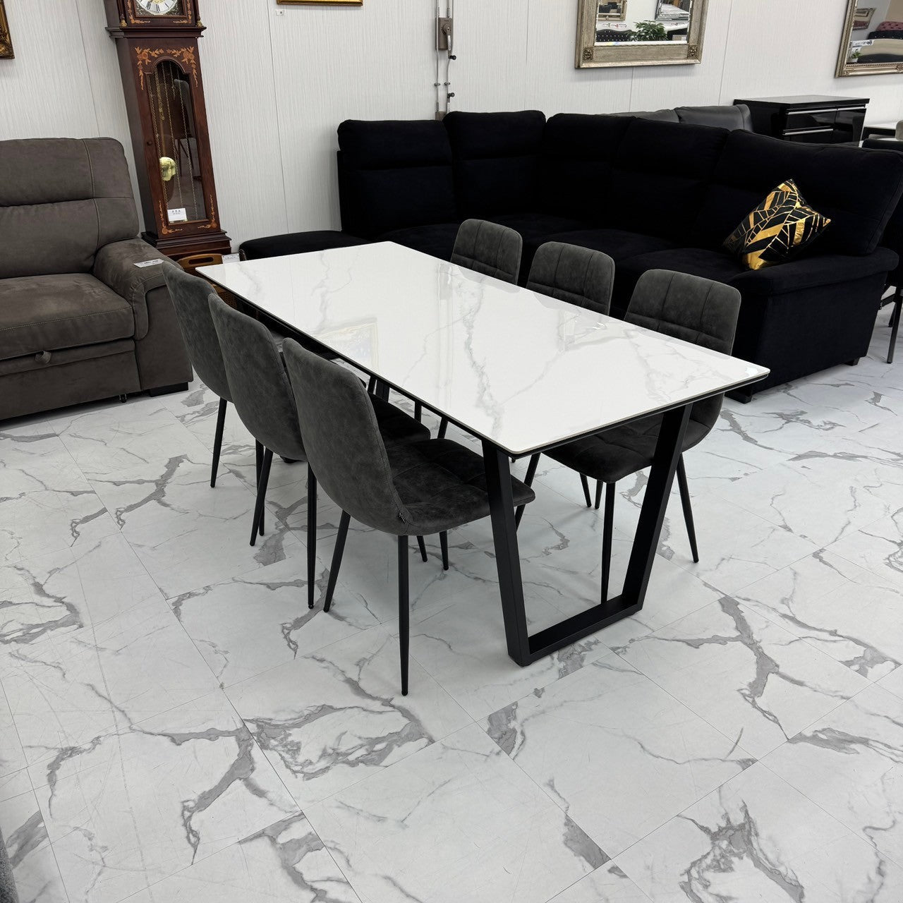 ダイニングテーブルセット6人掛け (MuranoⅢ 180 WH、PerlaⅡ)