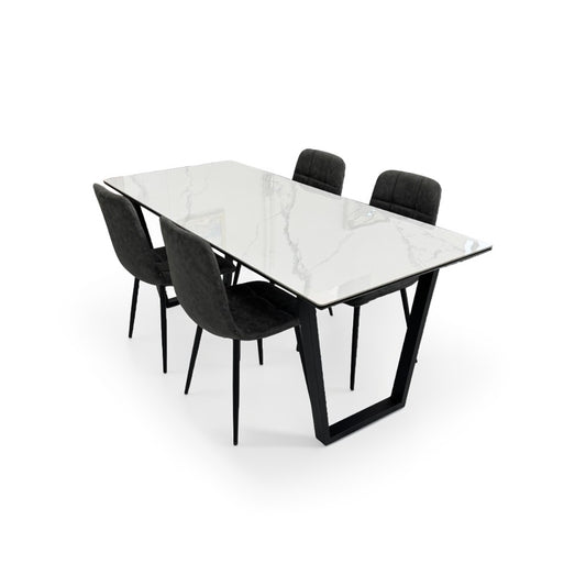 ダイニングテーブルセット4人掛け (MuranoⅢ 180 WH、PerlaⅡ)