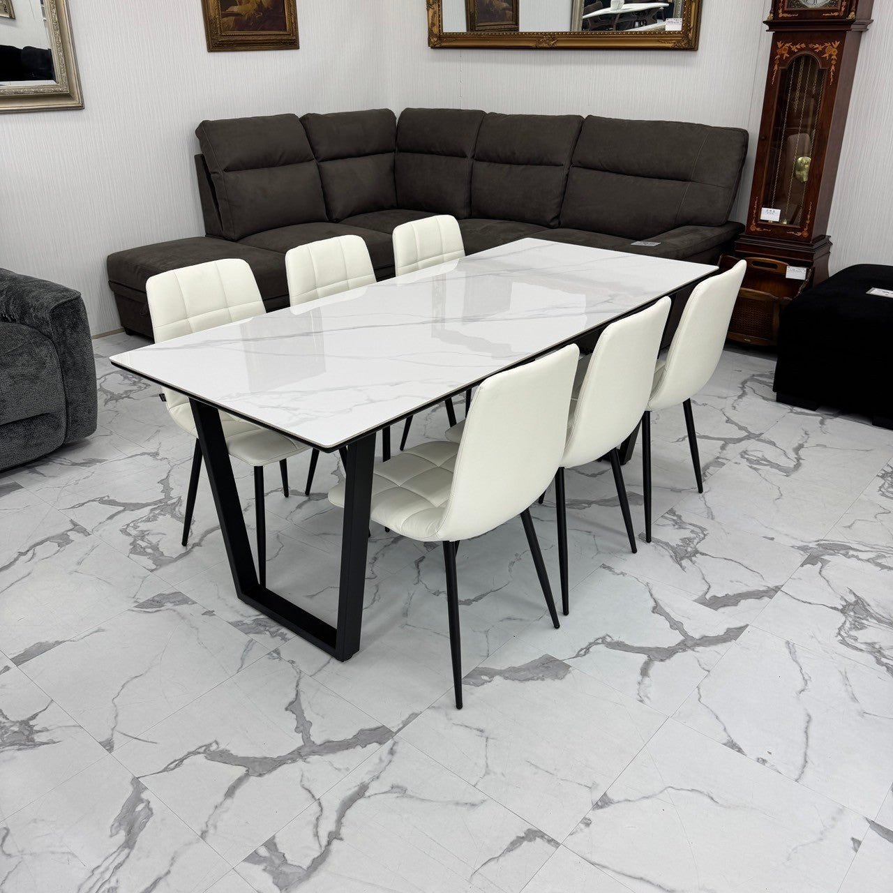 ダイニングテーブルセット6人掛け (MuranoⅢ 180 WH、PerlaⅡ)