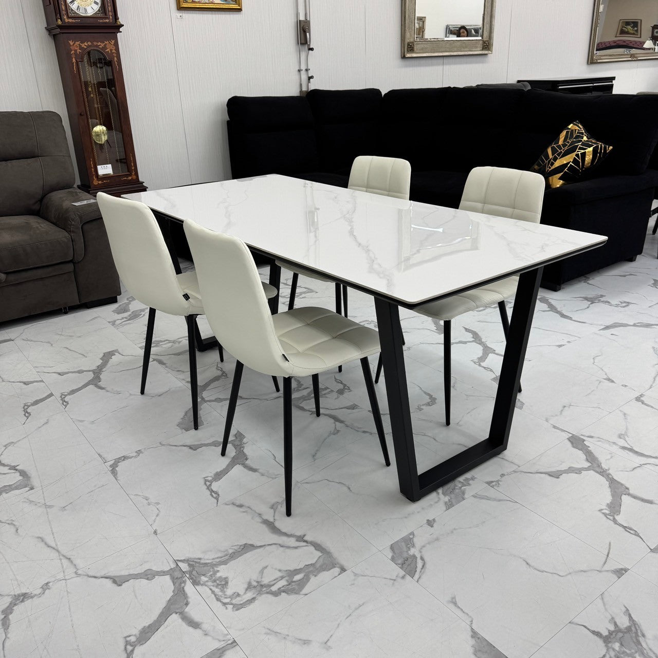 ダイニングテーブルセット4人掛け (MuranoⅢ 180 WH、PerlaⅡ)