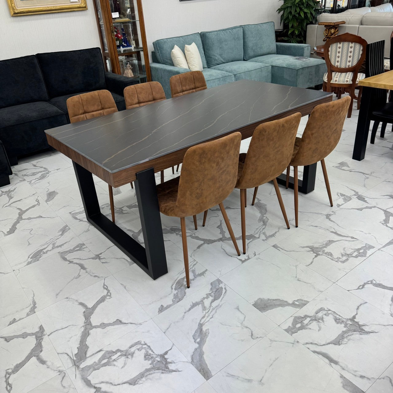 ダイニングテーブルセット6人掛け (Roma 180 BK、PerlaⅡ)