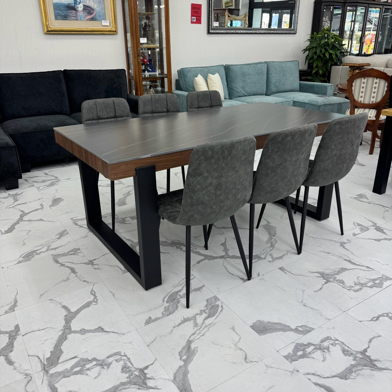 ダイニングテーブルセット6人掛け (Roma 180 BK、PerlaⅡ)