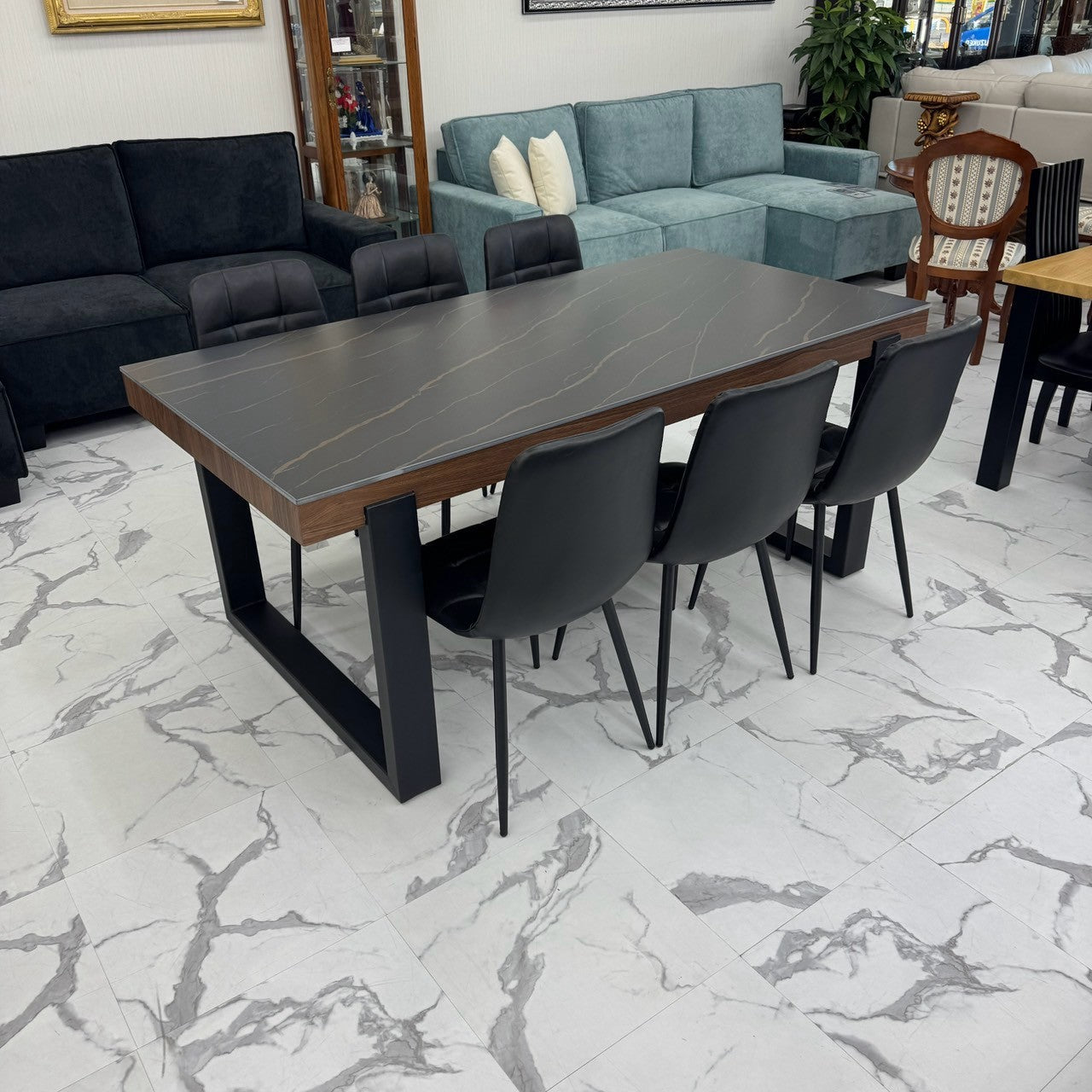 ダイニングテーブルセット6人掛け (Roma 180 BK、PerlaⅡ)