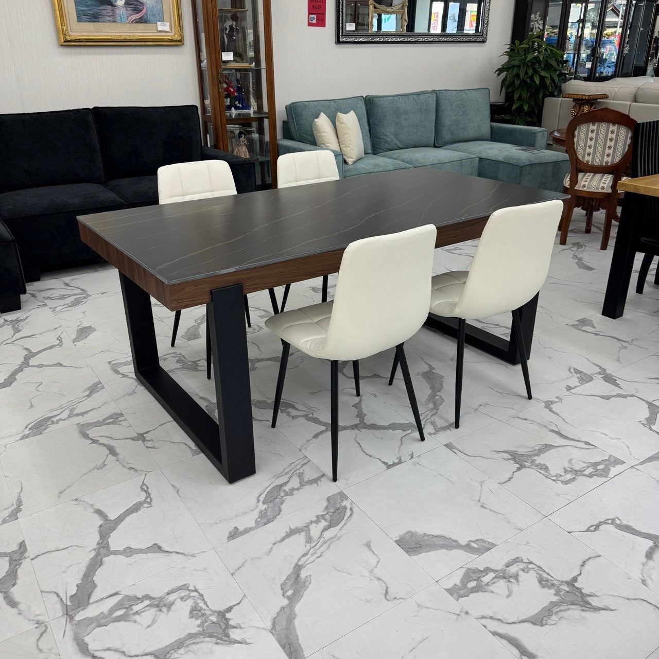 ダイニングテーブルセット4人掛け (Roma80 BK、PerlaⅡ)