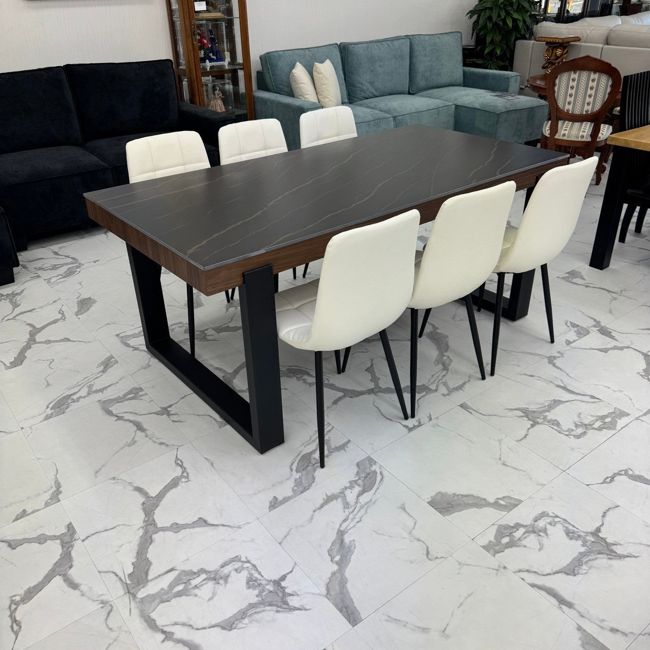 ダイニングテーブルセット6人掛け (Roma 180 BK、PerlaⅡ)