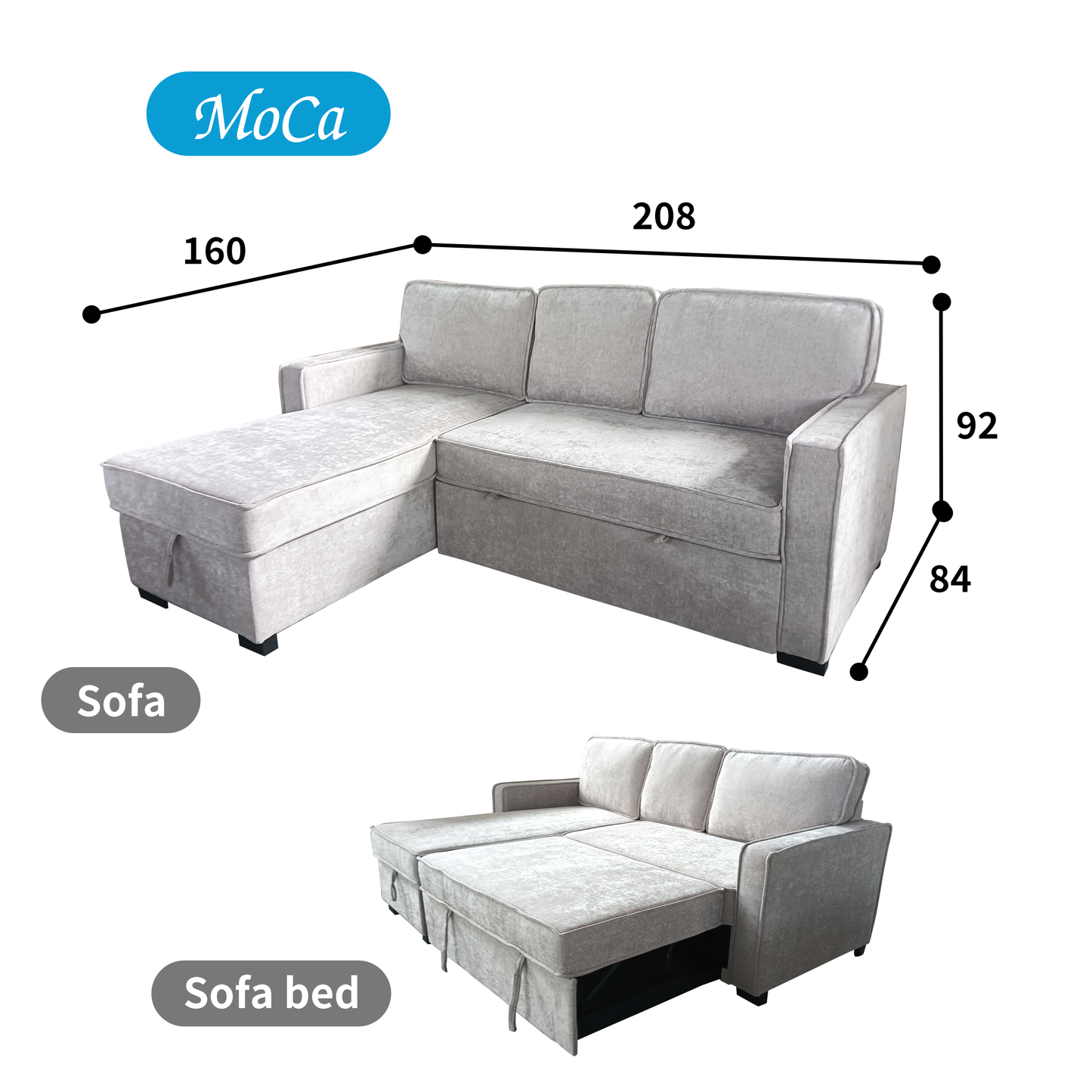 MoCa sofa bed with lift-up storage