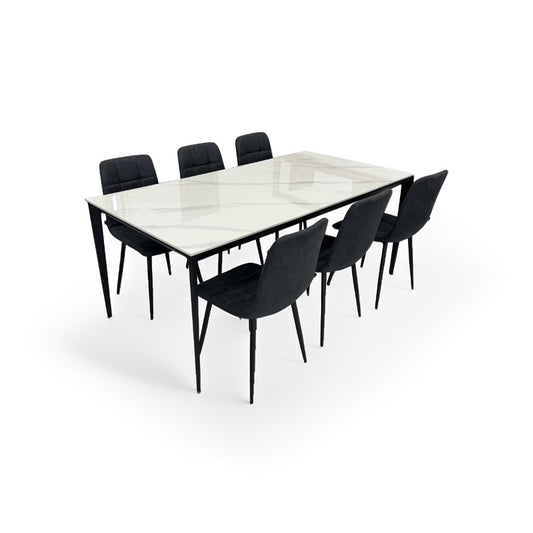 ダイニングテーブルセット6人掛け (Veneta 180 WH、PerlaⅡ)