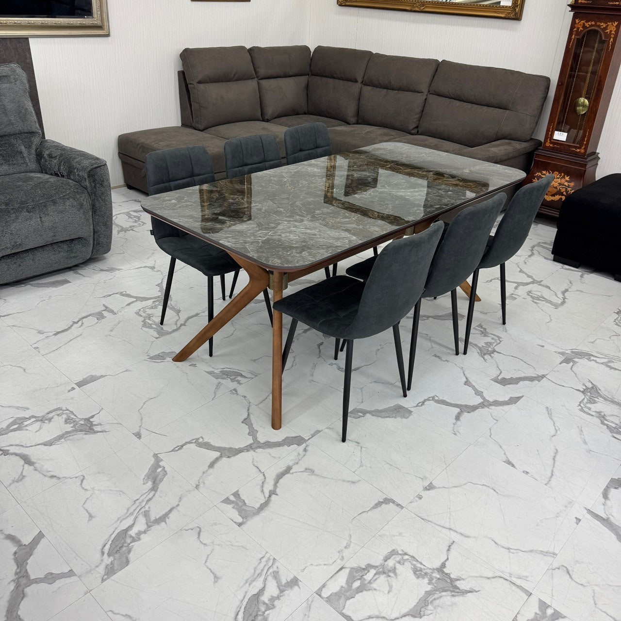 ダイニングテーブルセット6人掛け (Venice 180 BR、PerlaⅡ)