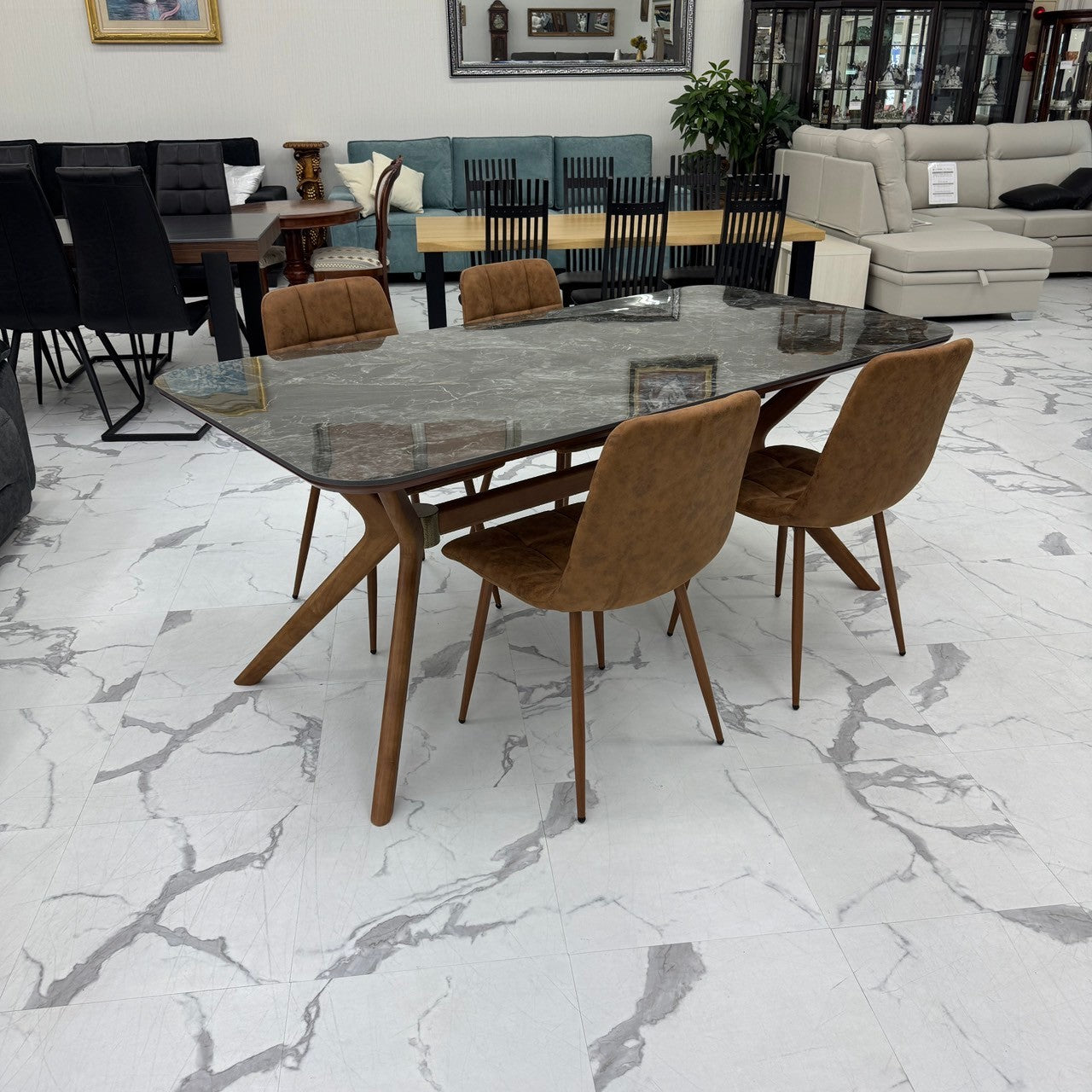 ダイニングテーブルセット4人掛け (Venice 180 BR、PerlaⅡ)