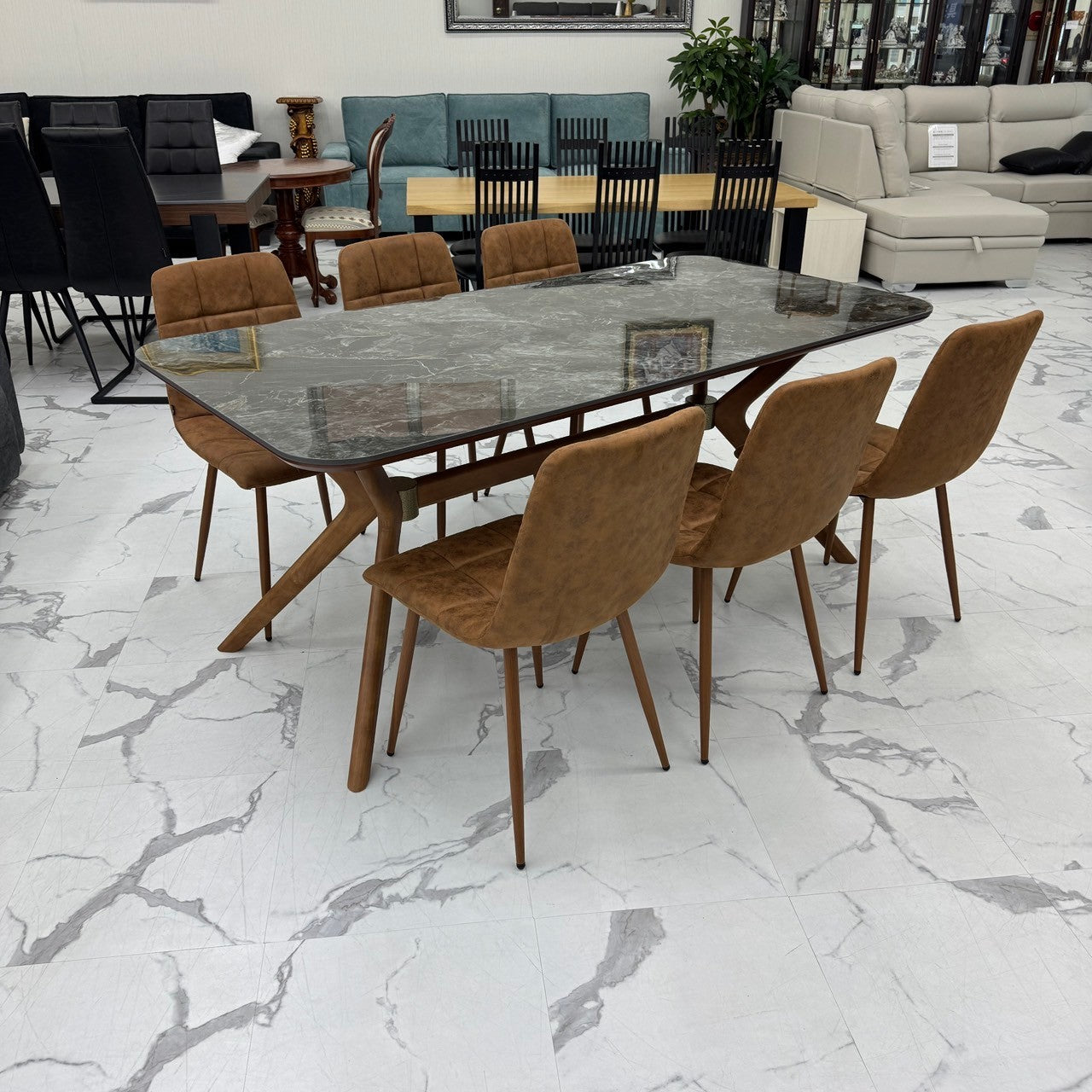 ダイニングテーブルセット6人掛け (Venice 180 BR、PerlaⅡ)