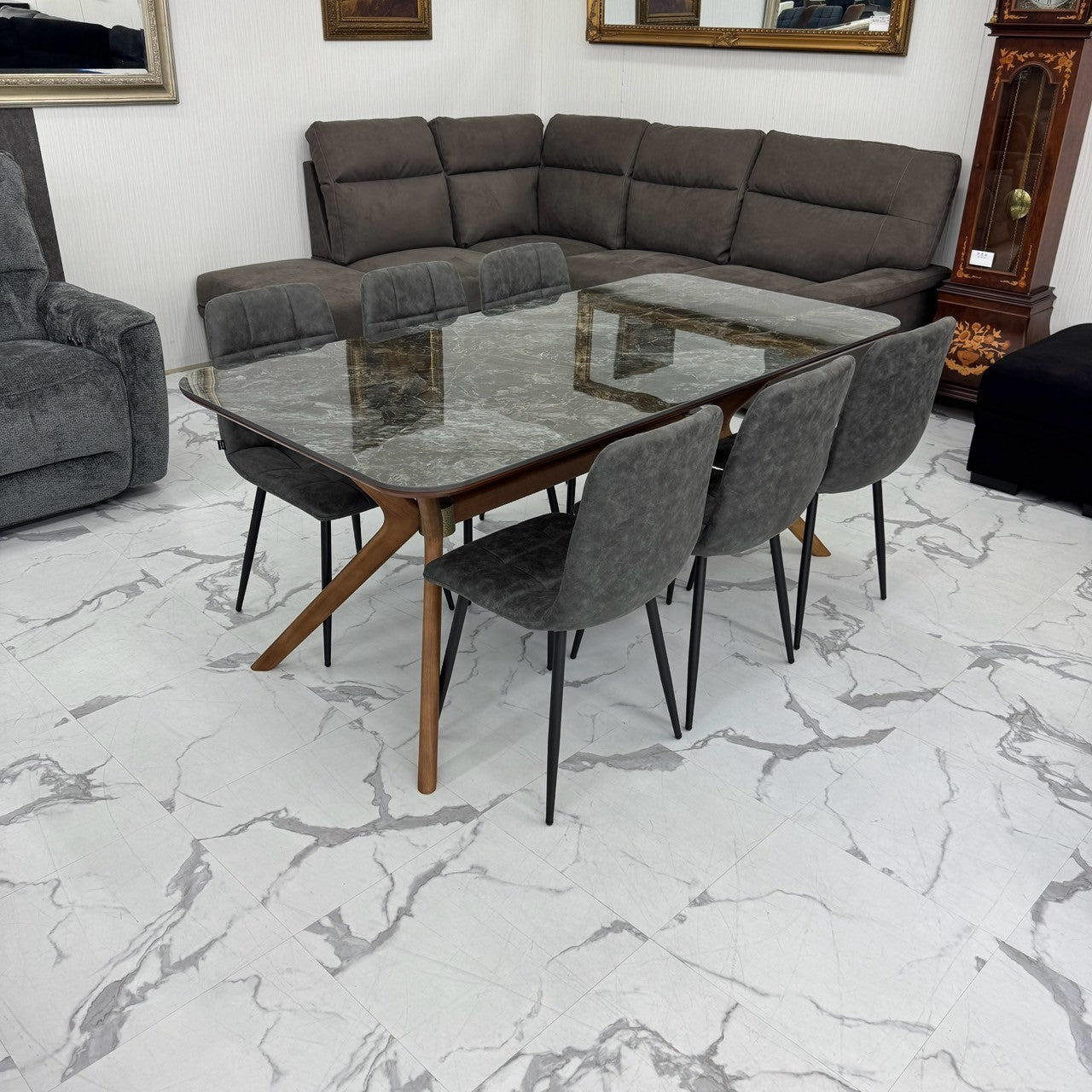 ダイニングテーブルセット6人掛け (Venice 180 BR、PerlaⅡ)