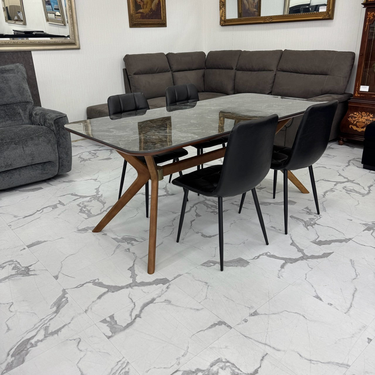 ダイニングテーブルセット4人掛け (Venice 180 BR、PerlaⅡ)