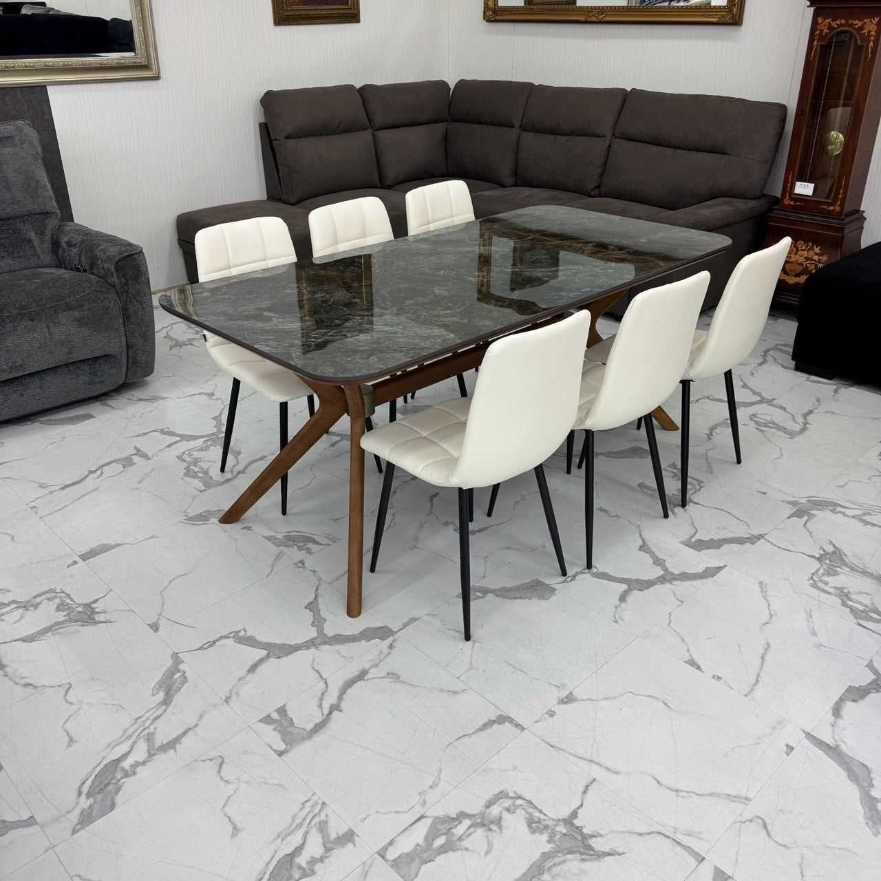 ダイニングテーブルセット6人掛け (Venice 180 BR、PerlaⅡ)