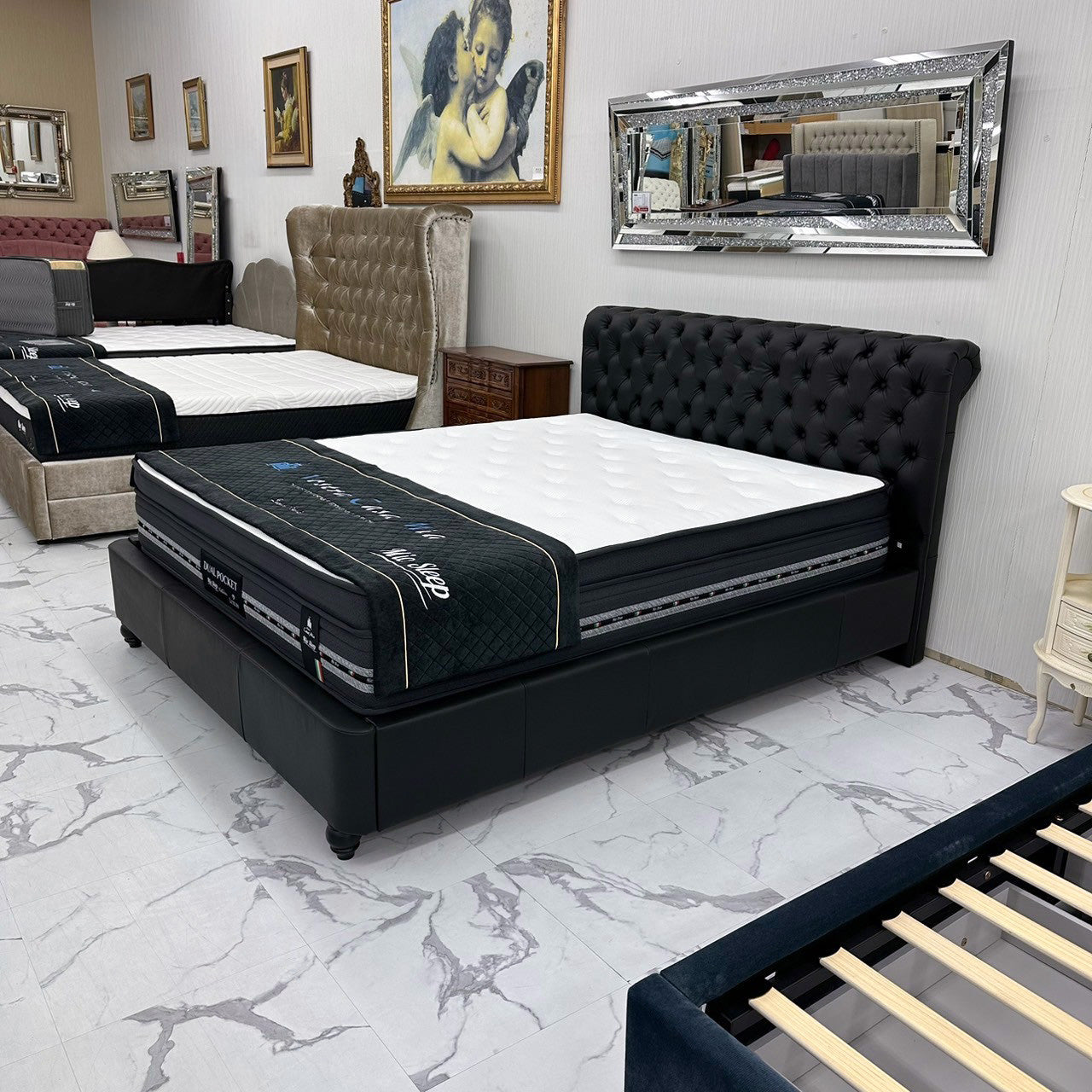 （セット）クイーンベッド&マットレス（ Brutas ブルータス ,DualPocket Luxury）