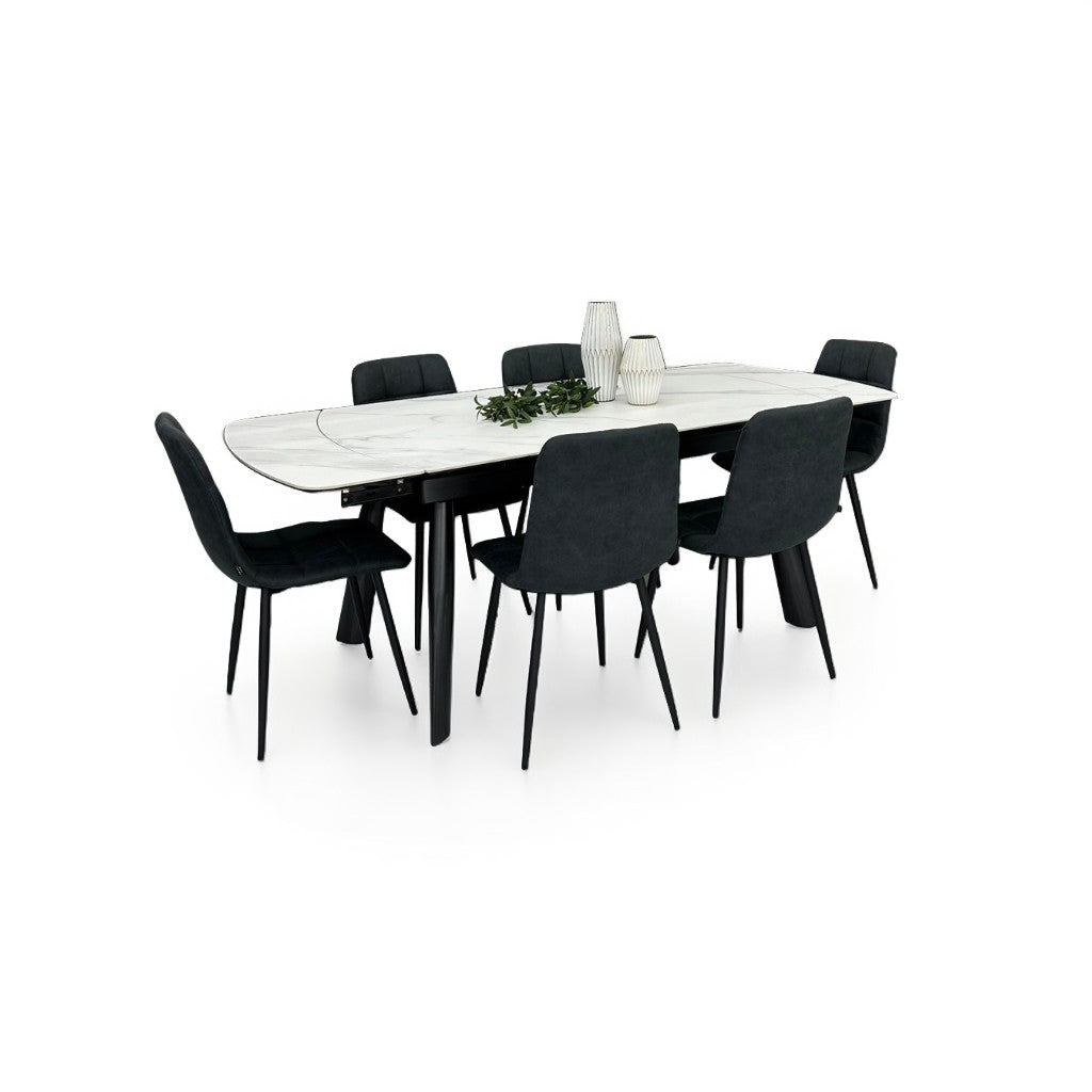 伸長式ダイニングテーブルセット6人掛け （Milano2 WH、PerlaⅡ