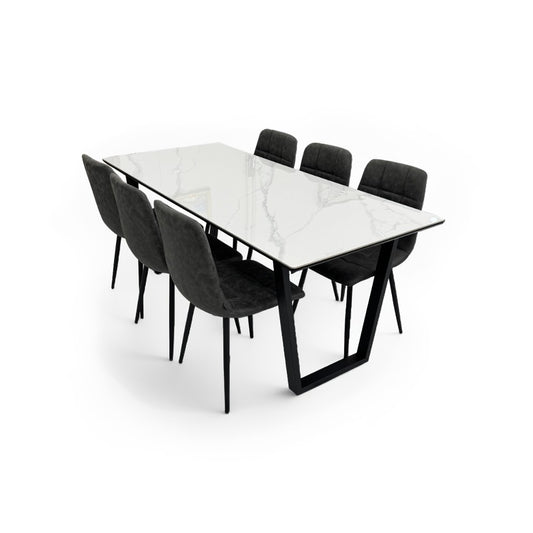 ダイニングテーブルセット6人掛け （MuranoⅢ 180 WH、PerlaⅡ）